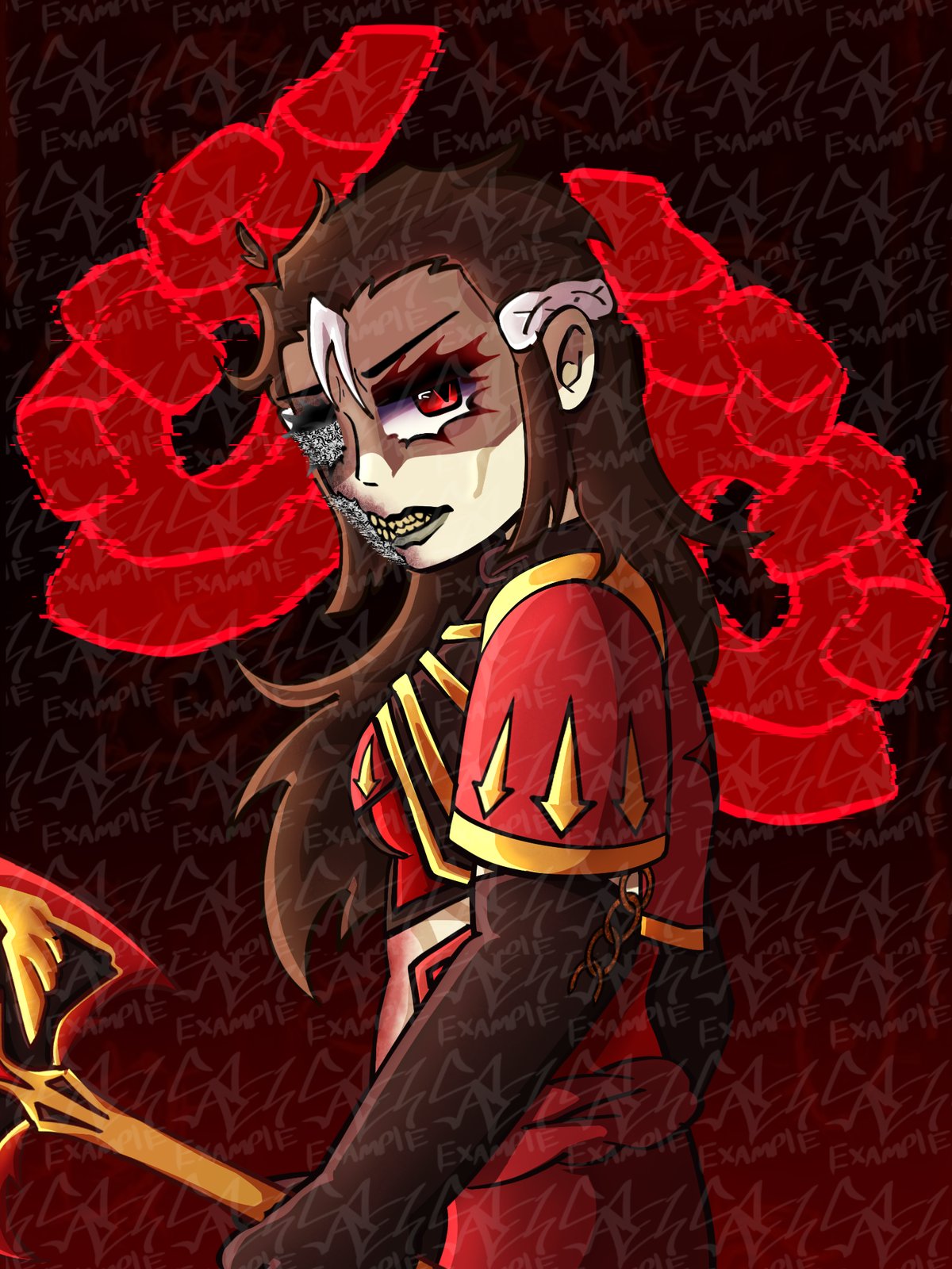 Ori — “A Girl Behind You” alt original, character with a battleaxe looking at the camera, digital illustration