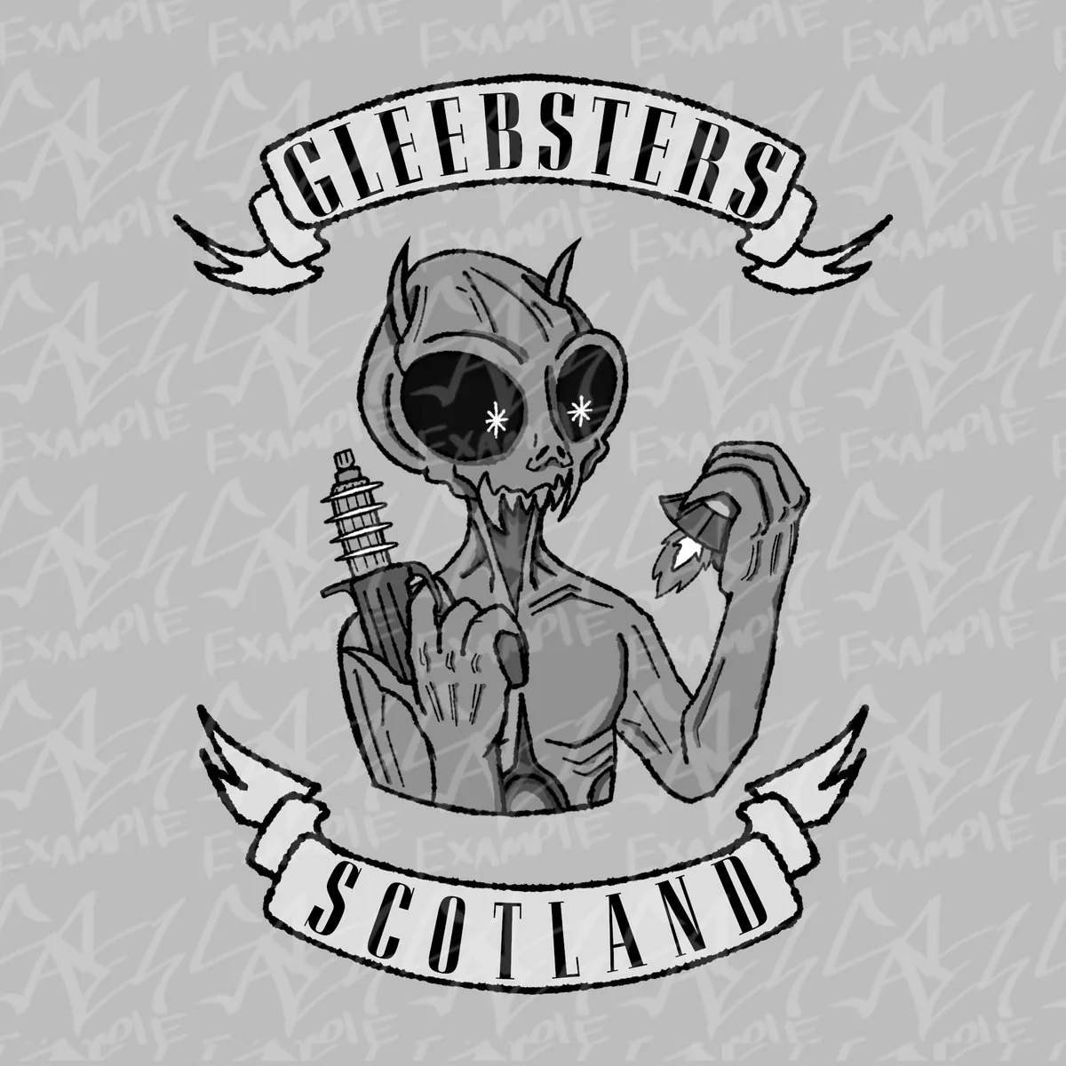 Gleebsters logo — custom commissioned alien logo design for the Scottish member