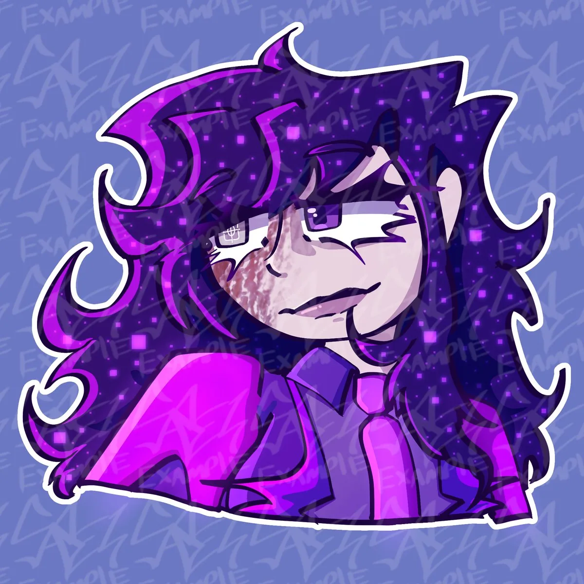 Shrimple Maxine — purple-haired OC Maxine with a smug face and a pink suit, digital illustration
