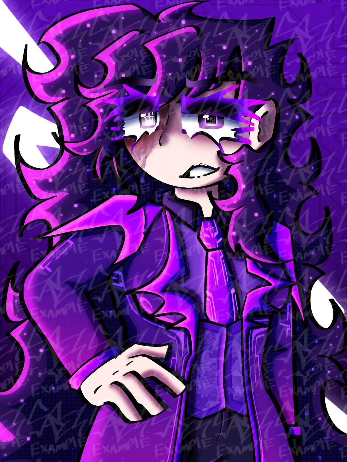 Maxine OC — purple-haired original character design, digital illustration